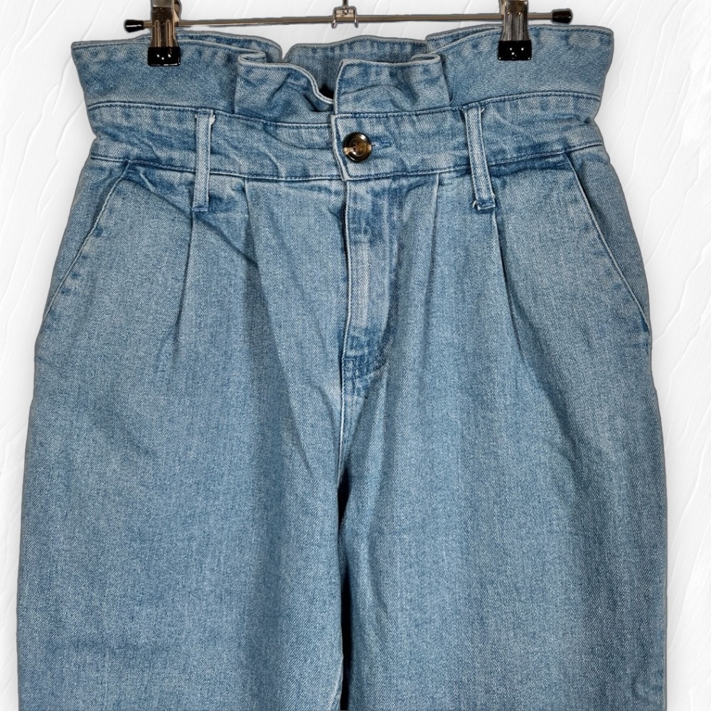 Who What Wear Paper Bag Retro Mid High Waist Pleated Jeans Light Wash Ankle Sz 6